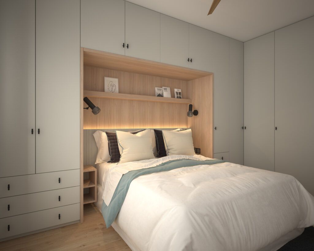 Errores comunes al decorar tu casa. Dormitorio funcional con almacenaje integrado. Icónica Interiors