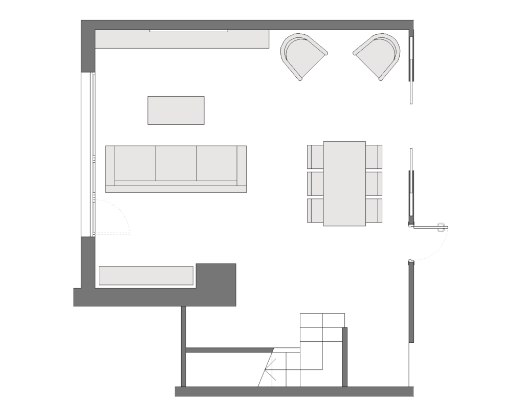 Plano del salón antes del cambio de distribución.